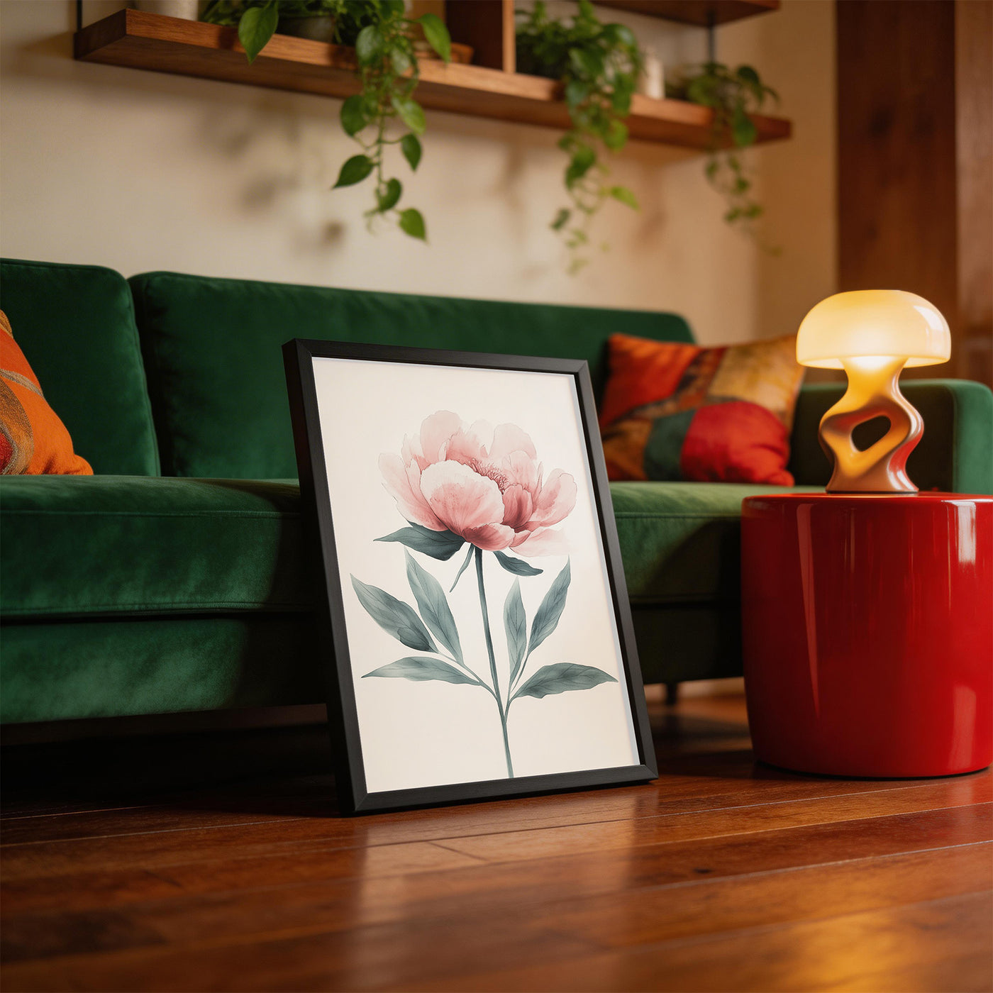 Pink Peony Bloom framed on a wall
