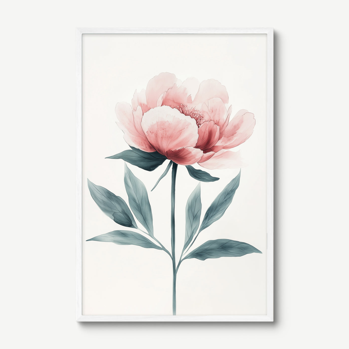 Pink Peony Bloom art print in a white frame