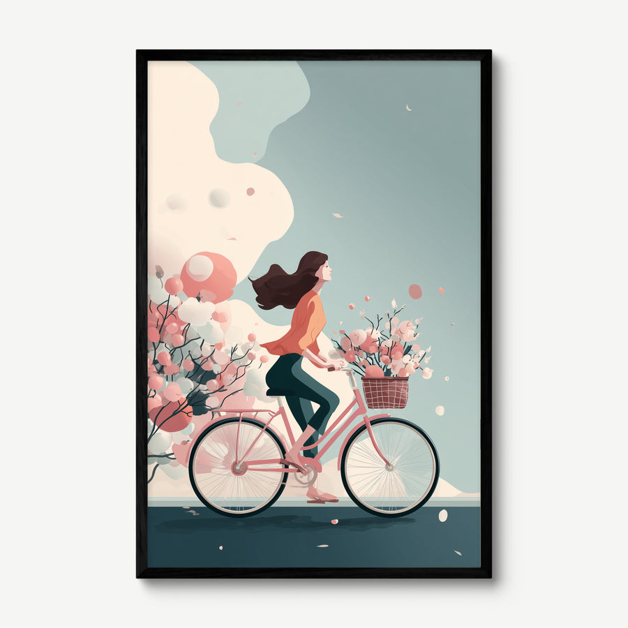 Pink Ride in Bloom art print in a black frame