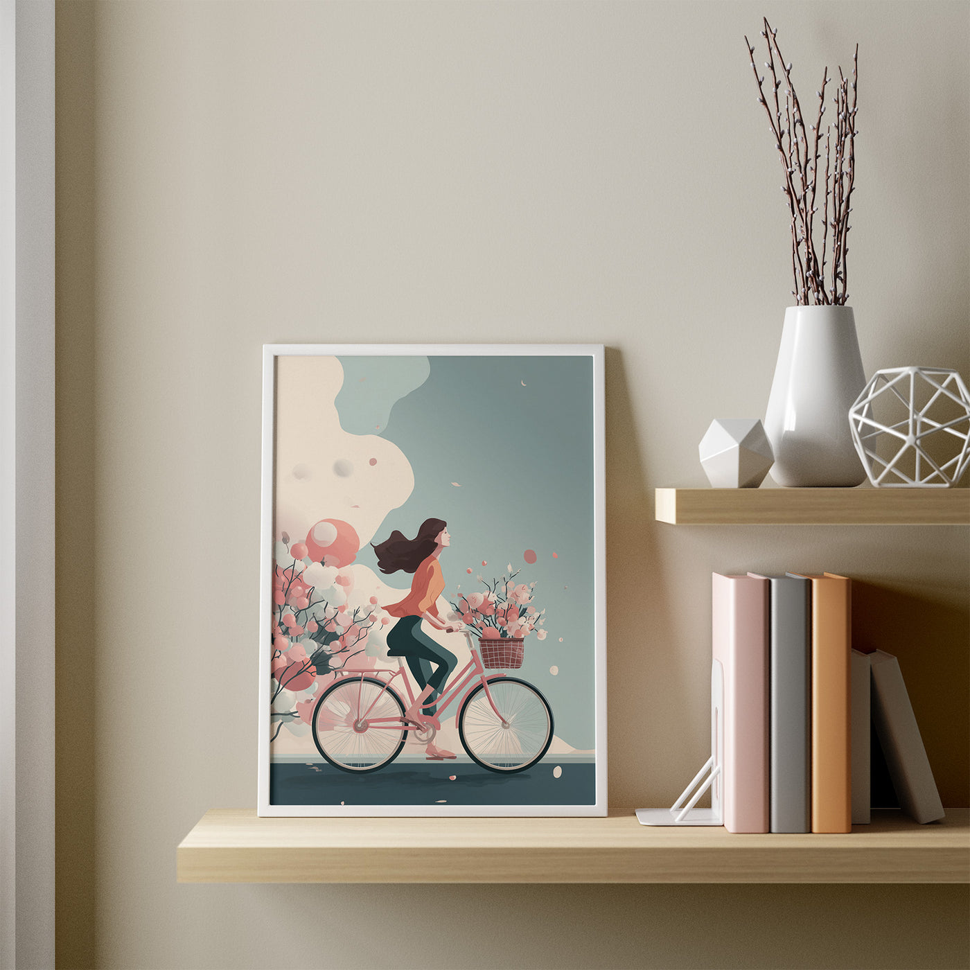 Pink Ride in Bloom framed in a room
