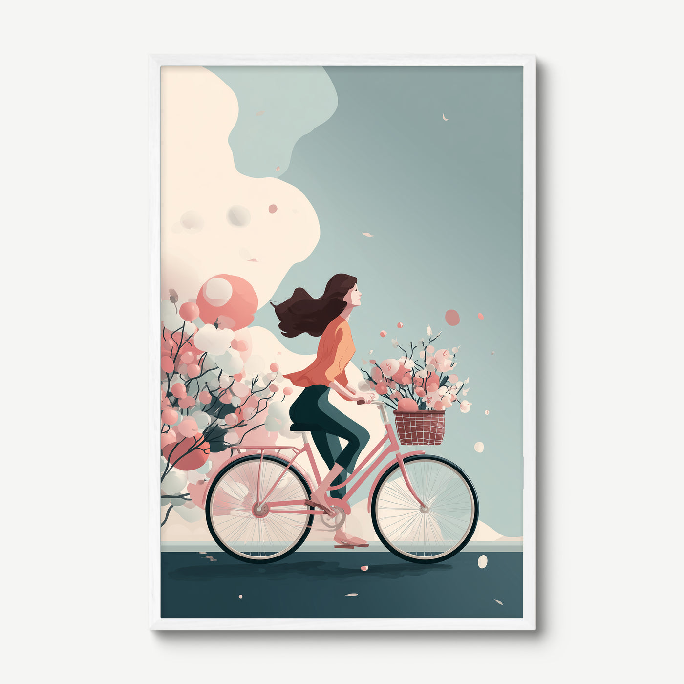 Pink Ride in Bloom art print in a white frame
