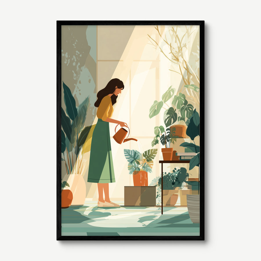 Plant Mama Morning art print in a black frame