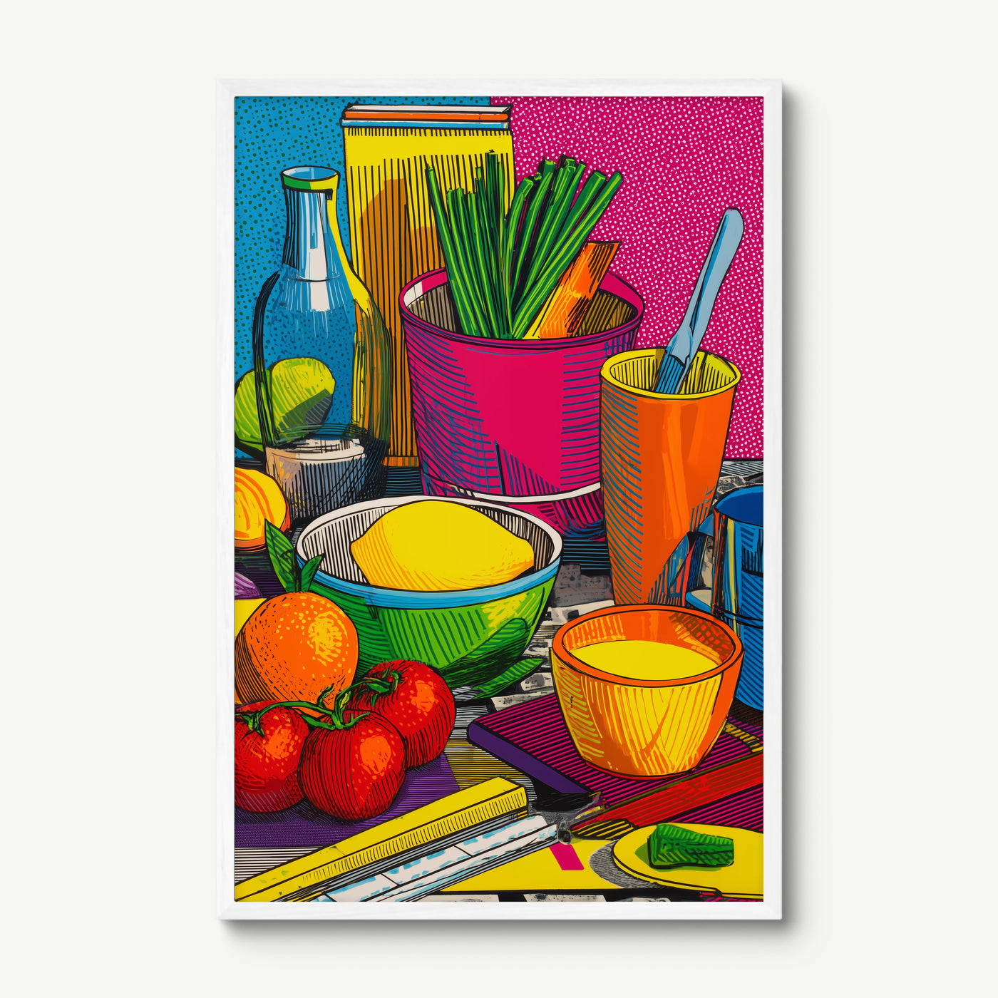 Pop Pantry art print in a white frame