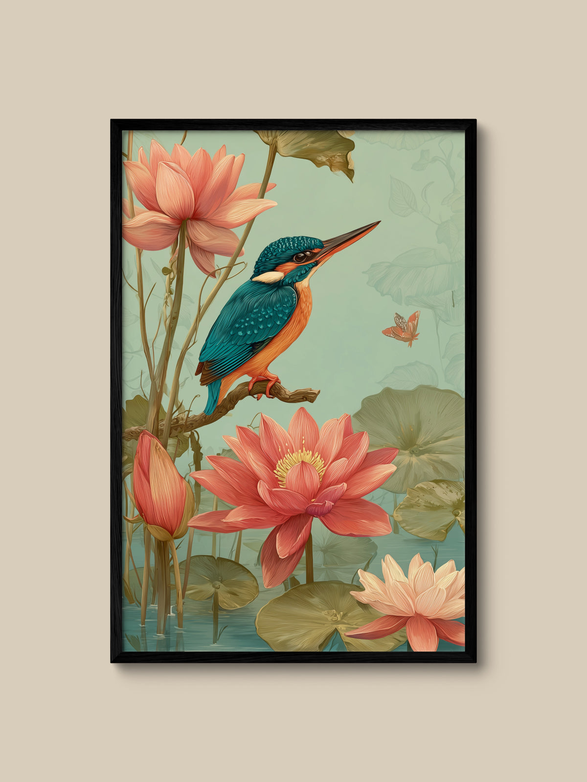 Kingfisher among Lotus