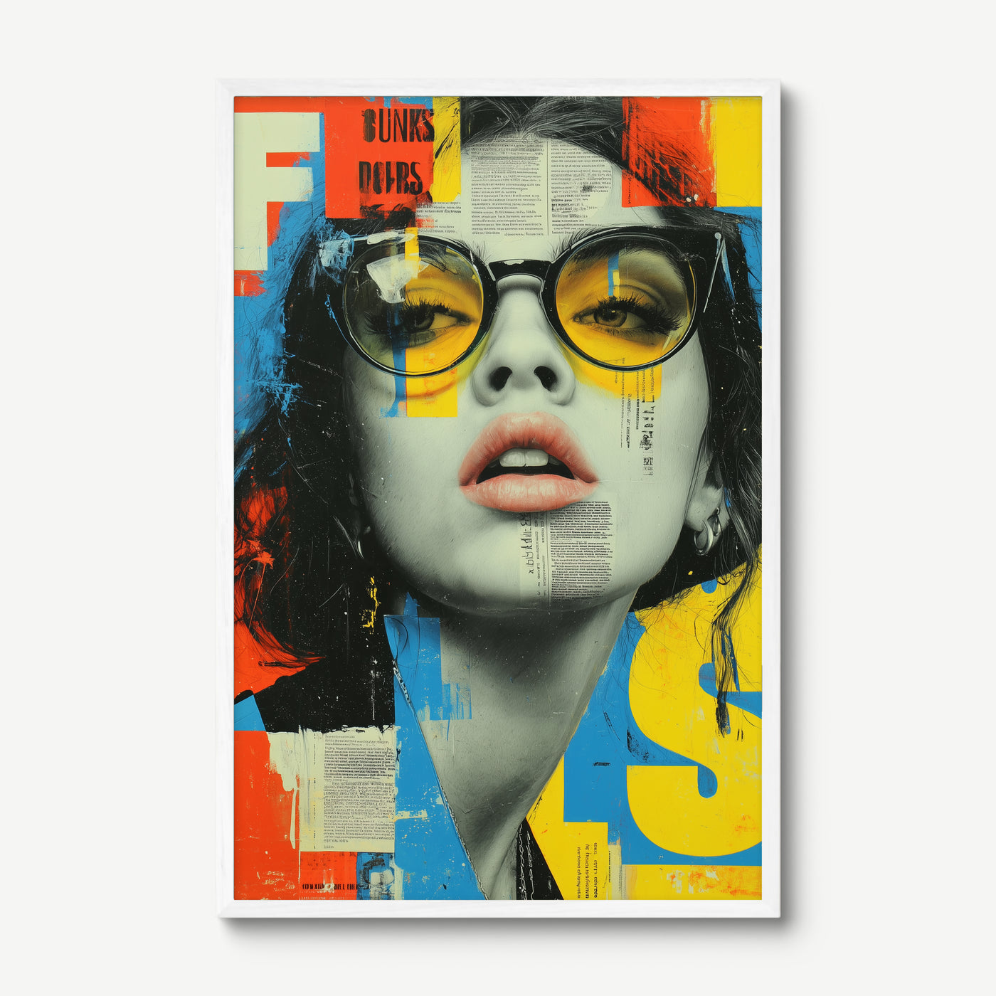 Press Face art print in a white frame