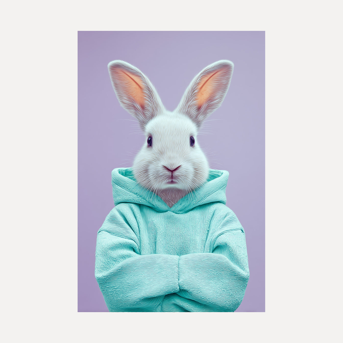Rabbit in Teal Hoodie unframed art print