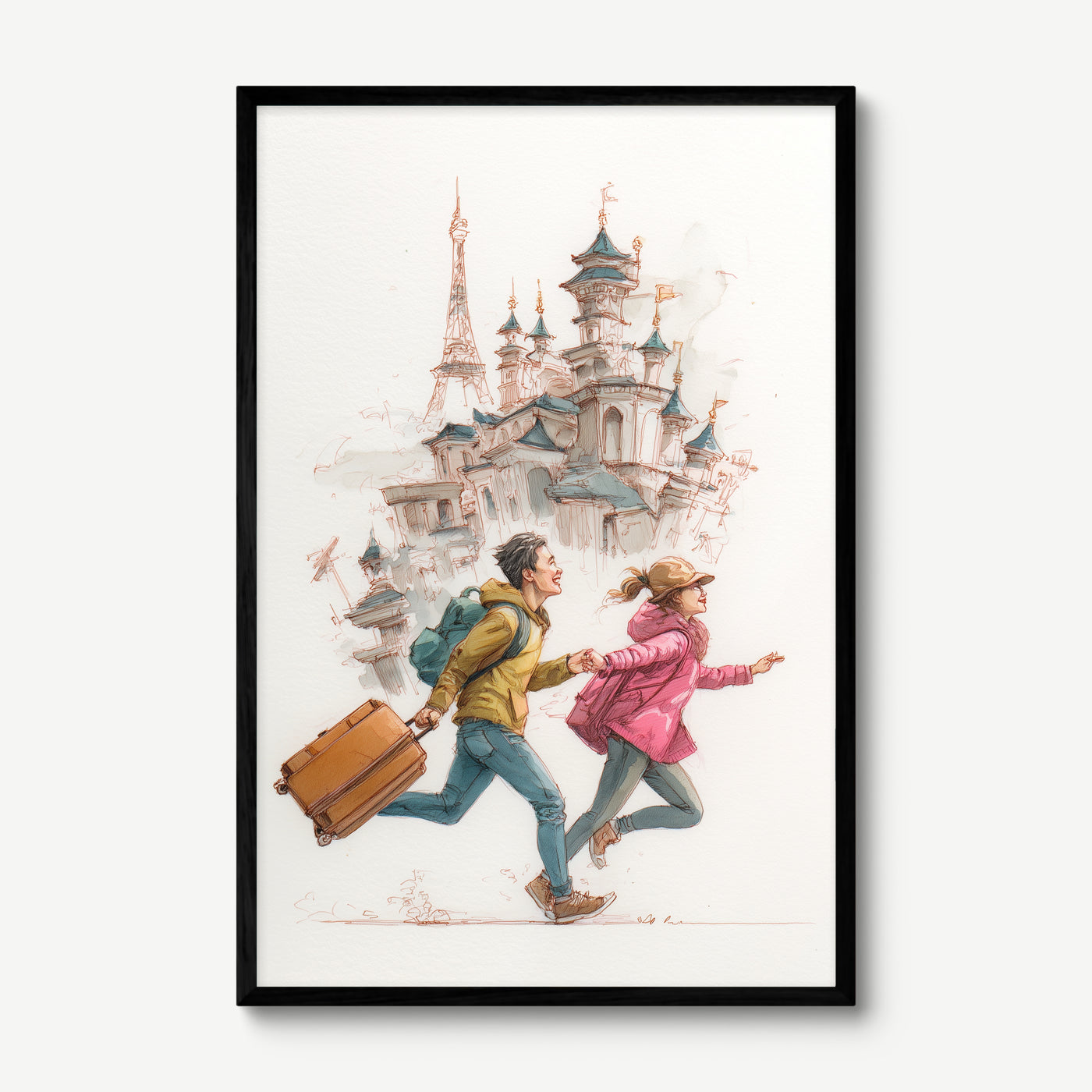 Racing to Adventure art print in a black frame