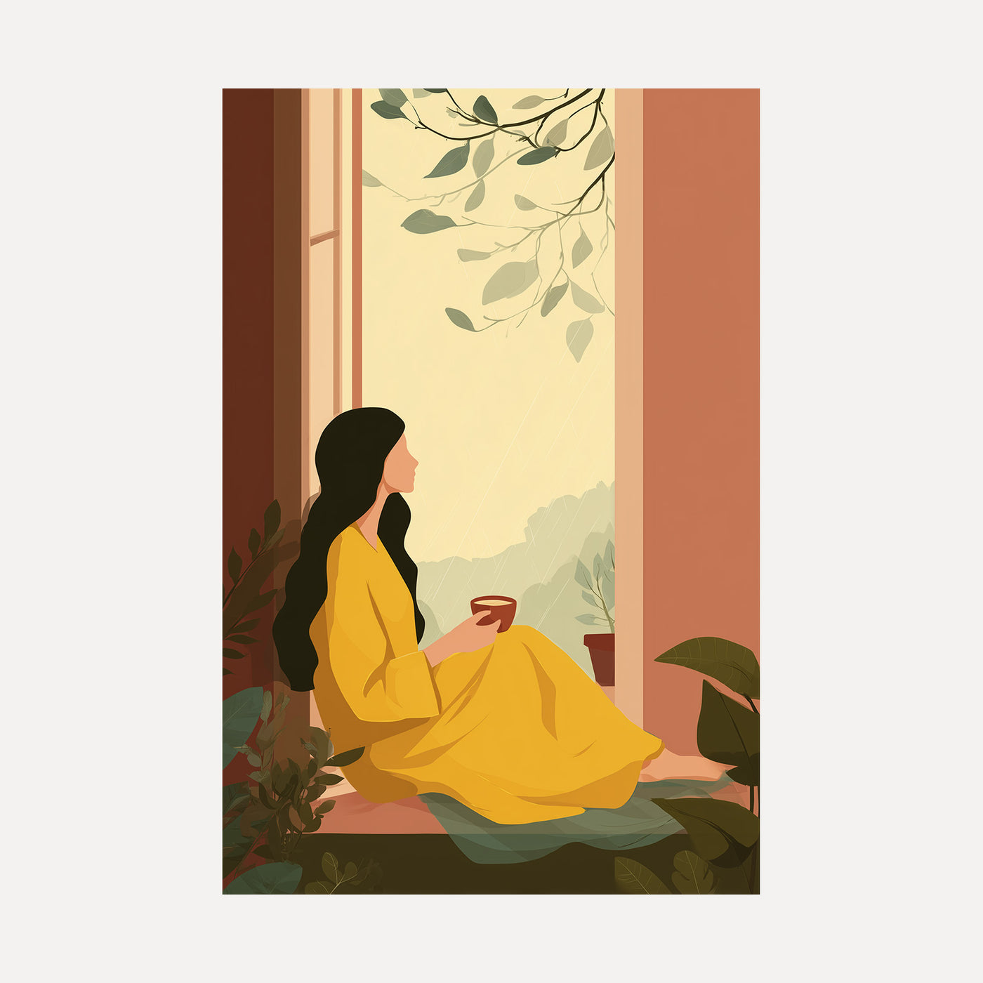 Rain and Yellow Kurta unframed art print