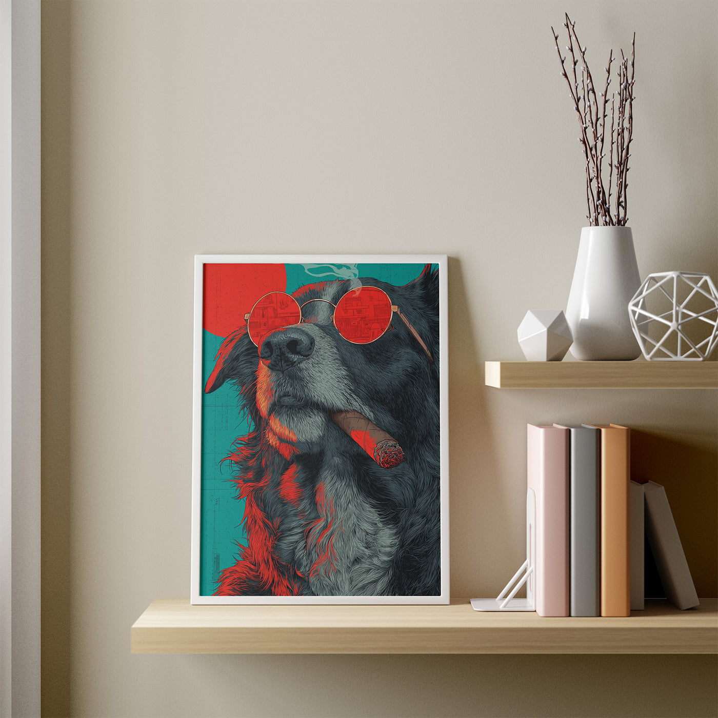 Rebel Hound framed in a room
