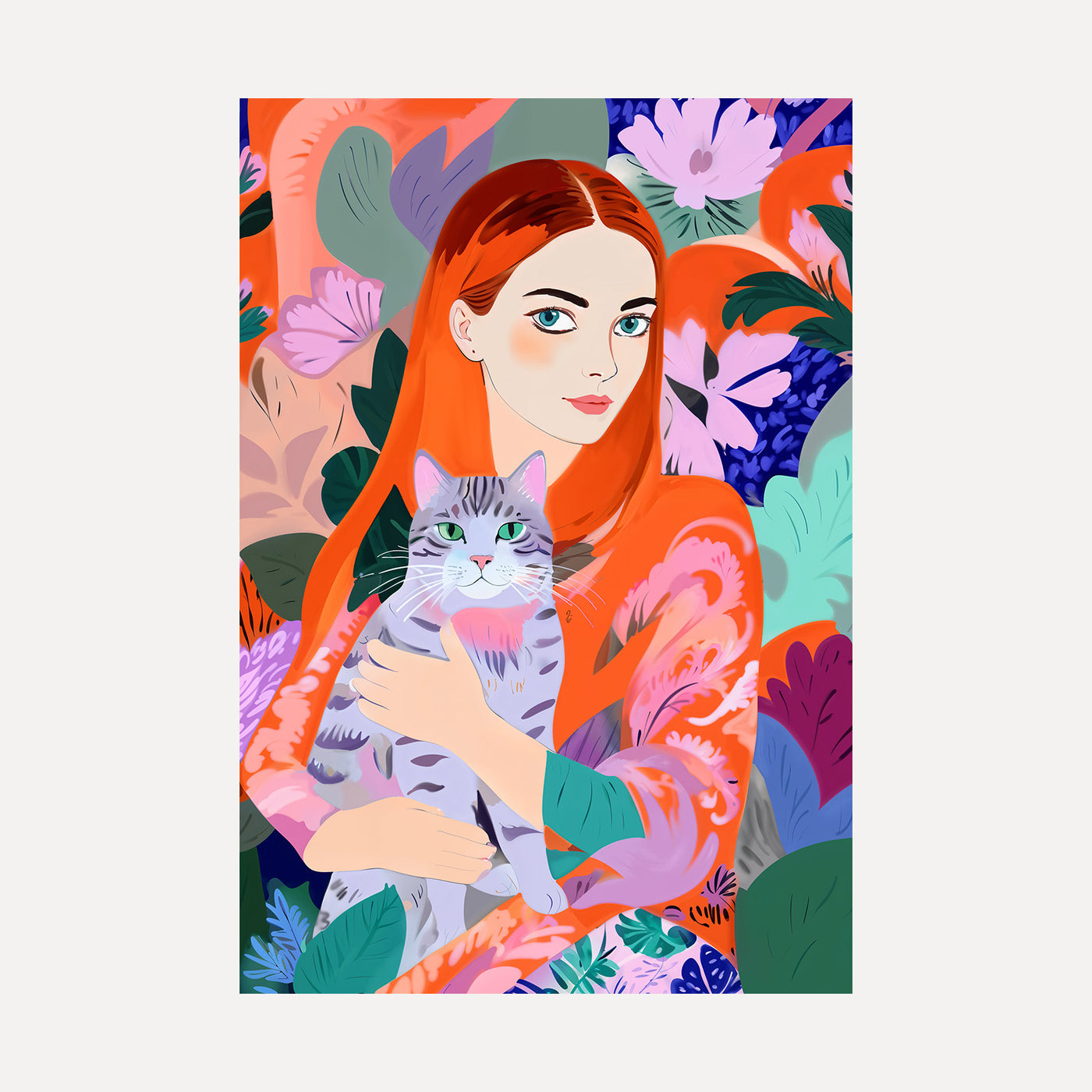 Red Hair Cat Garden unframed art print