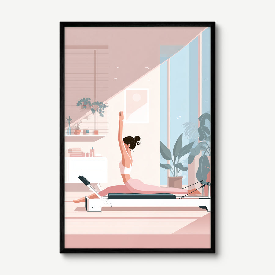 Reformer Reach art print in a black frame