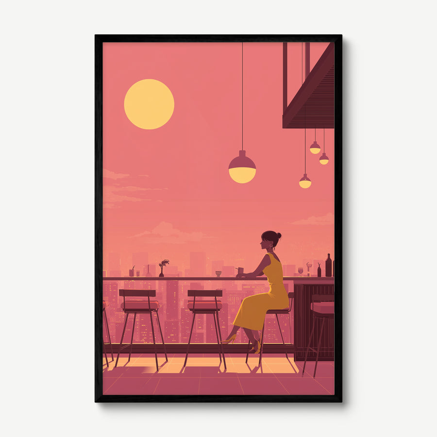Rooftop Bar at Dusk art print in a black frame