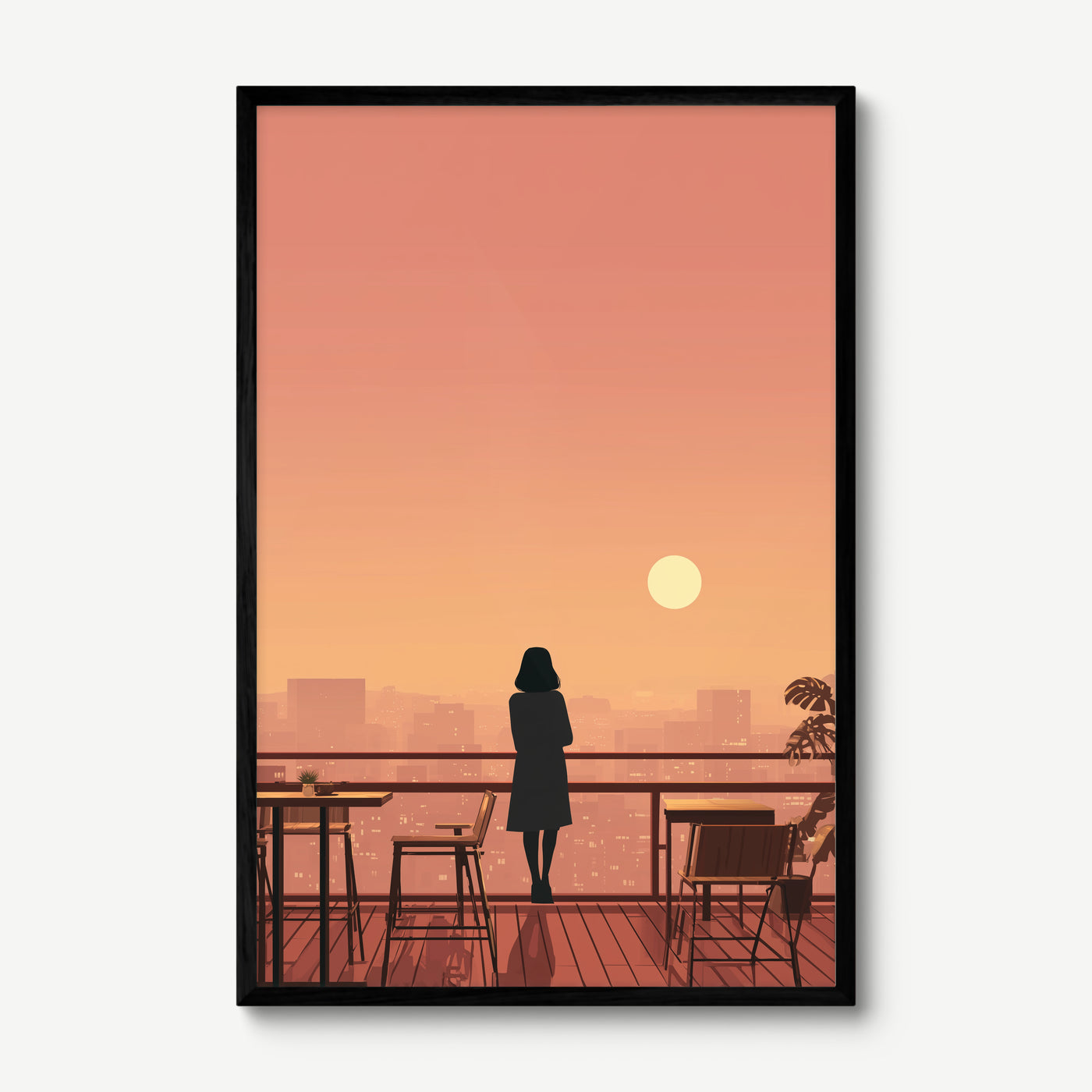 Rooftop Golden Hour art print in a black frame