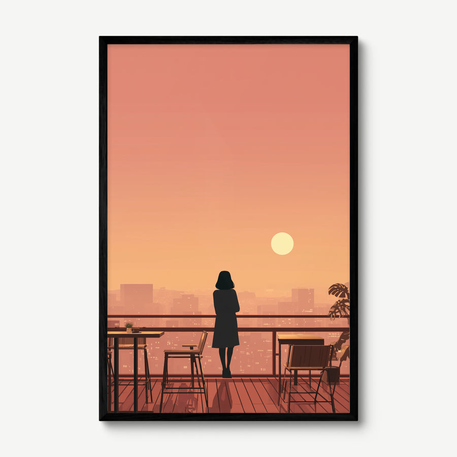 Rooftop Golden Hour art print in a black frame