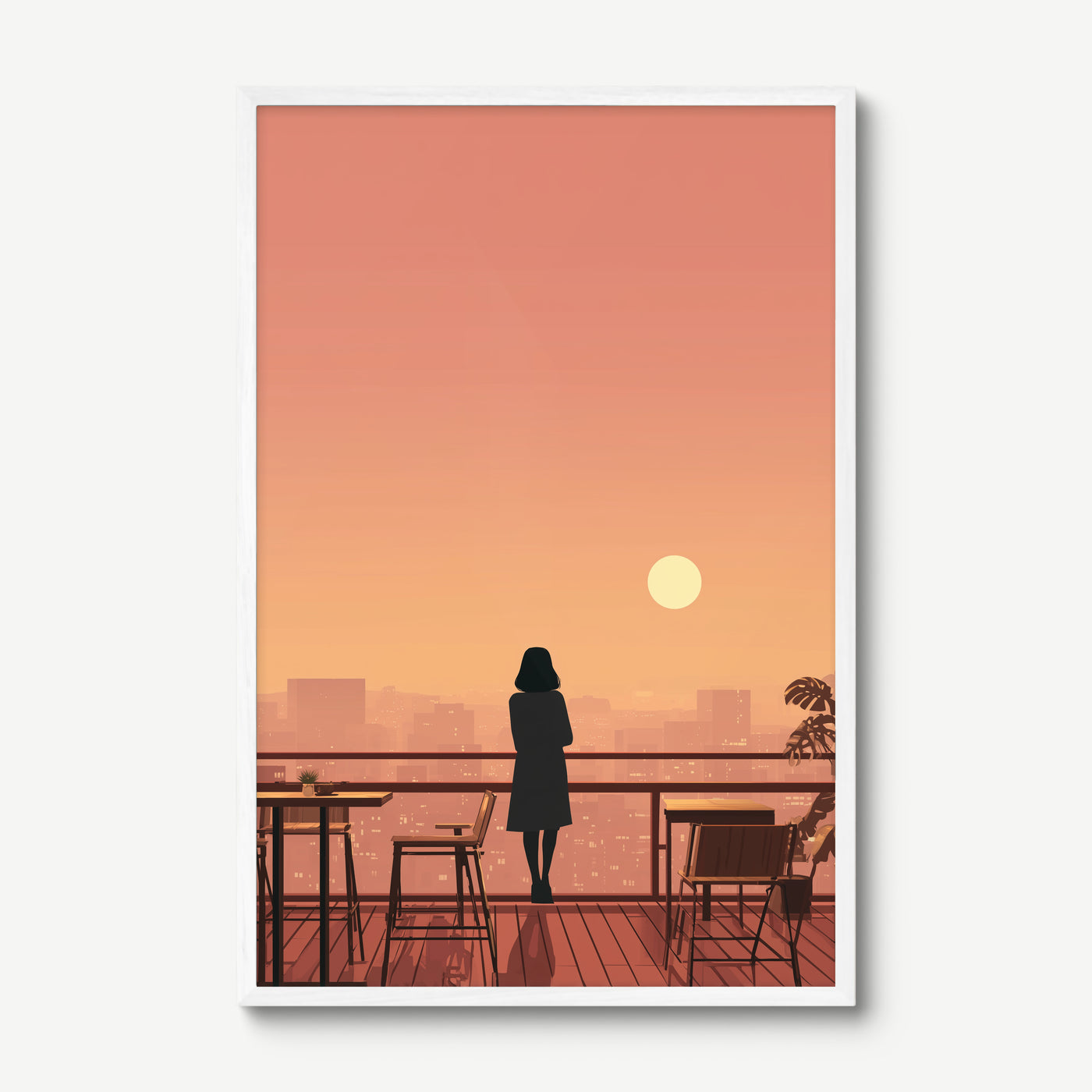 Rooftop Golden Hour art print in a white frame
