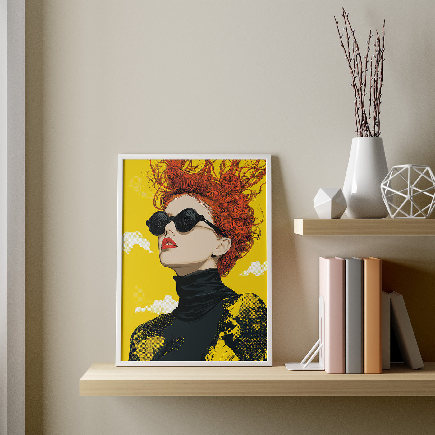 Scarlet Static framed in a room