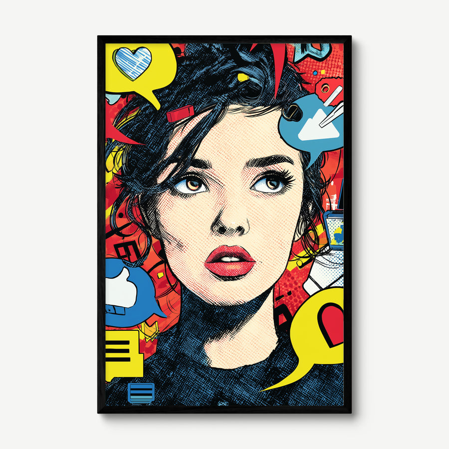 Scroll Girl art print in a black frame