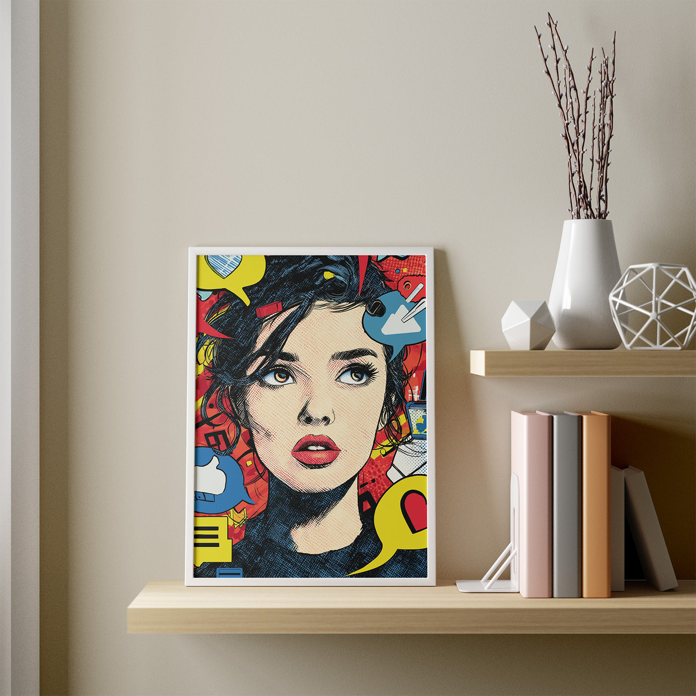 Scroll Girl framed in a room