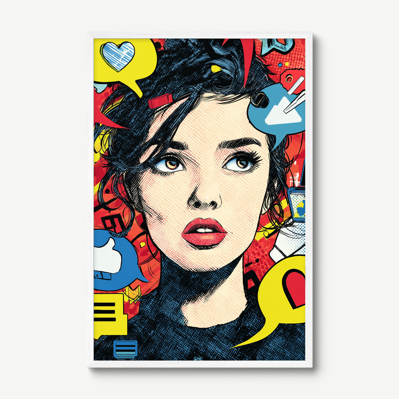 Scroll Girl art print in a white frame