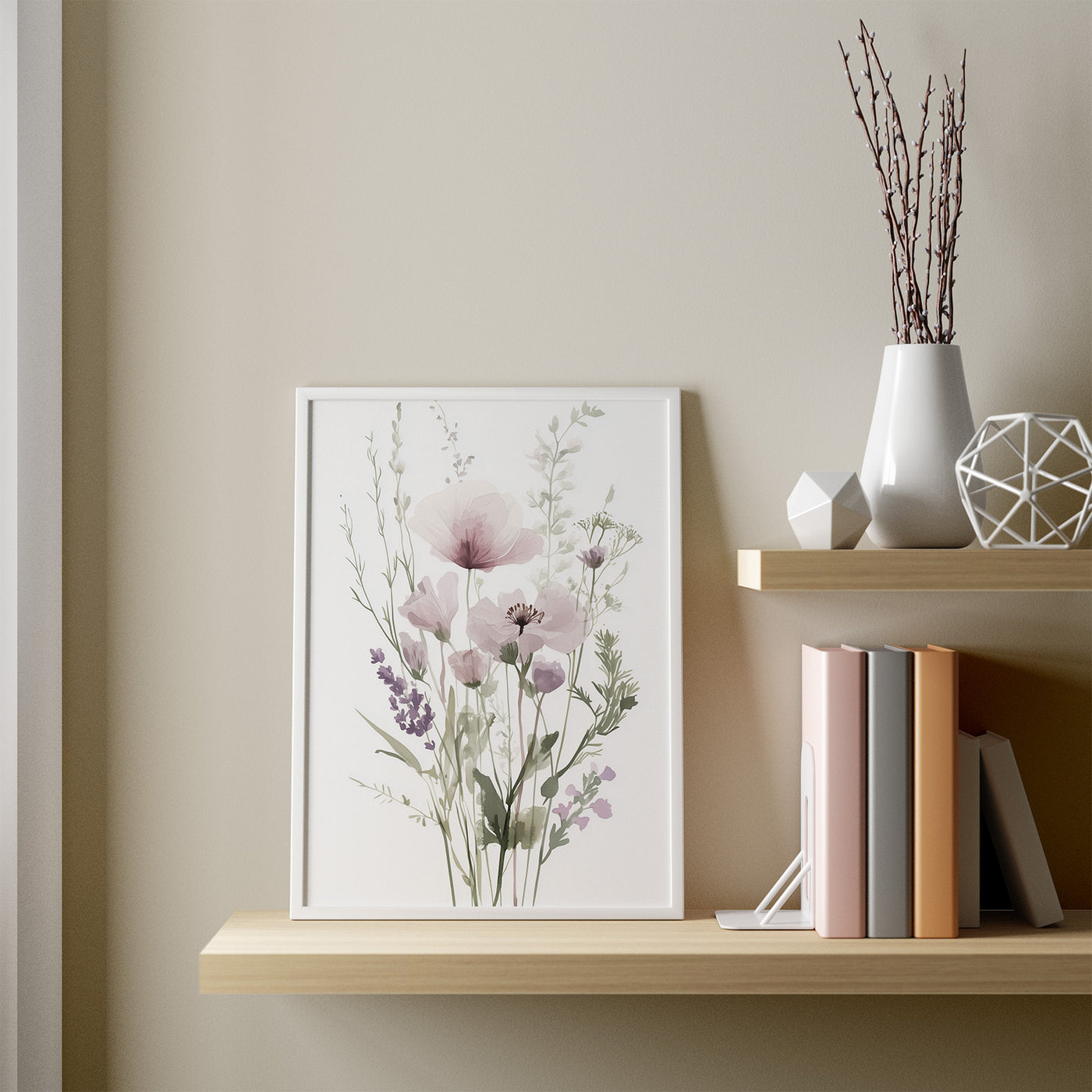 Soft Botanical Meadow framed in a room