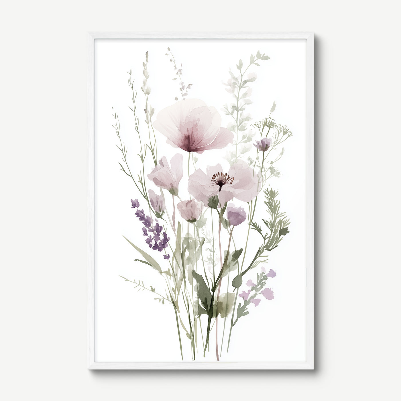 Soft Botanical Meadow art print in a white frame