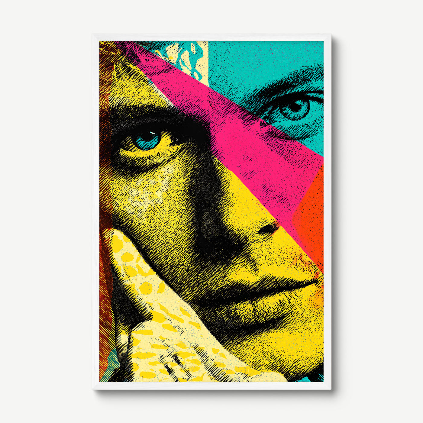 Split Gaze art print in a white frame