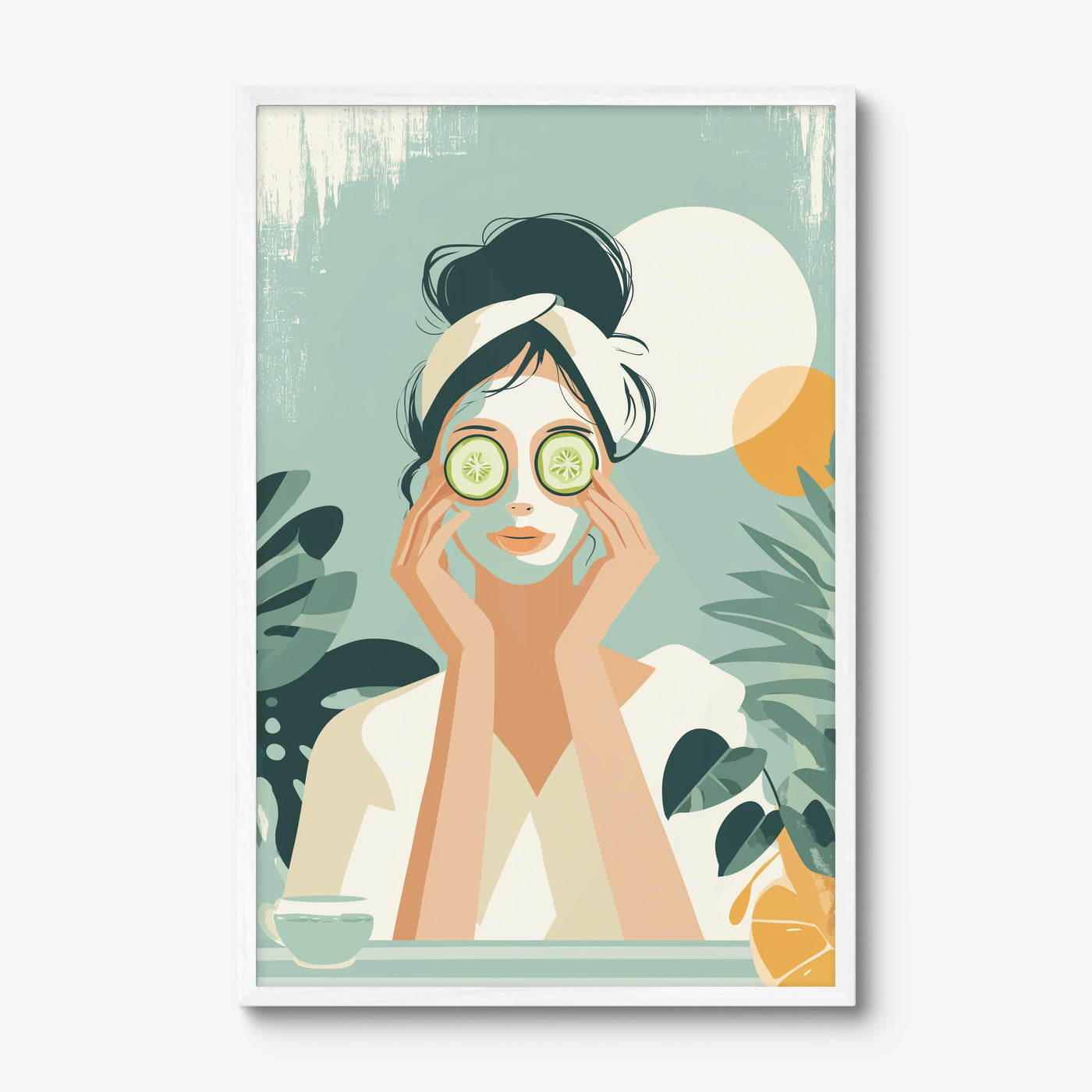 Sunday Face Mask art print in a white frame
