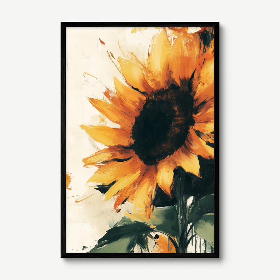 Sunflower Study art print in a black frame