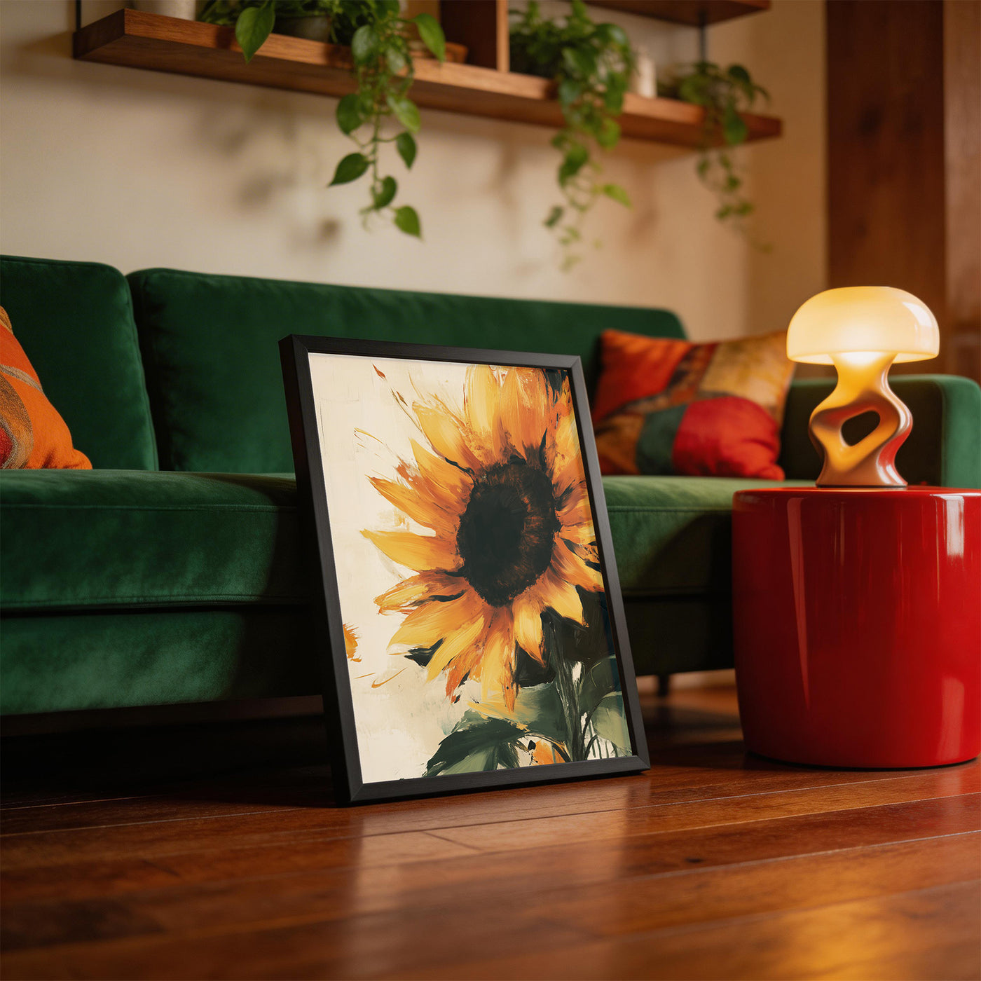 Sunflower Study framed on a wall