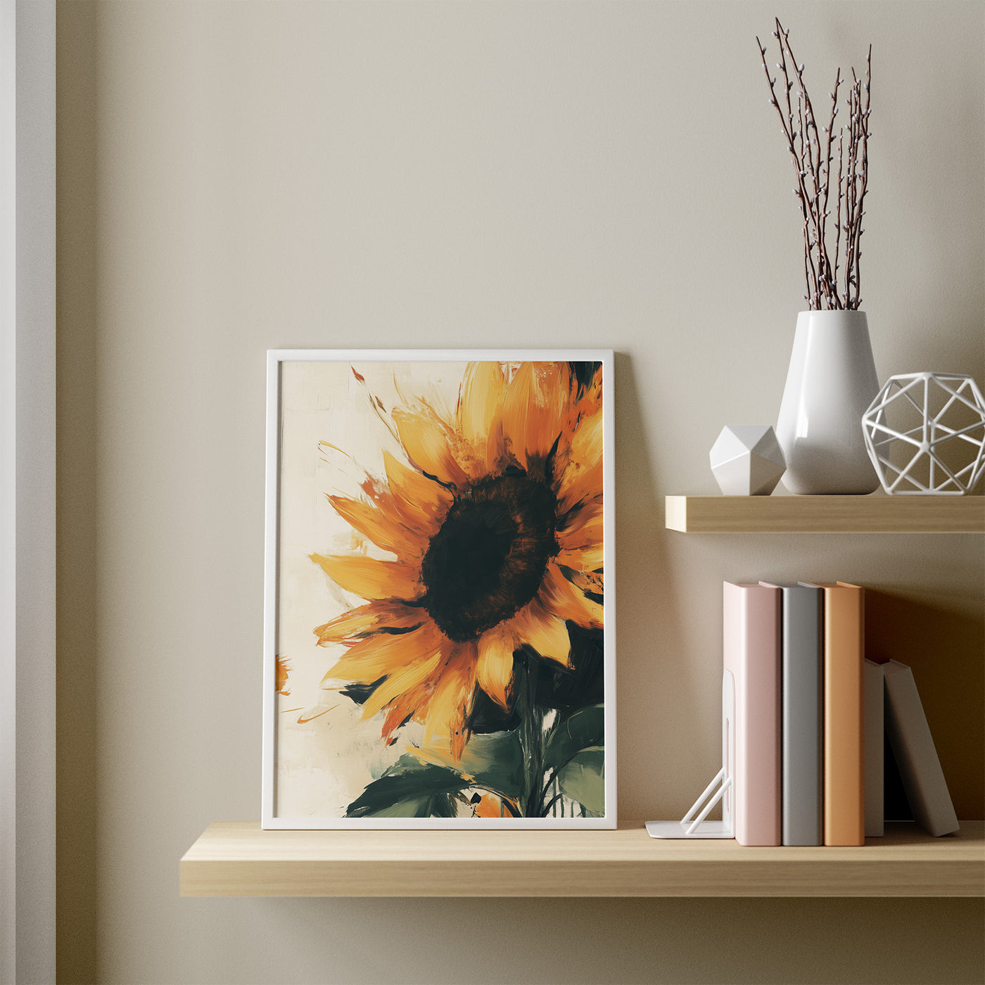 Sunflower Study framed in a room