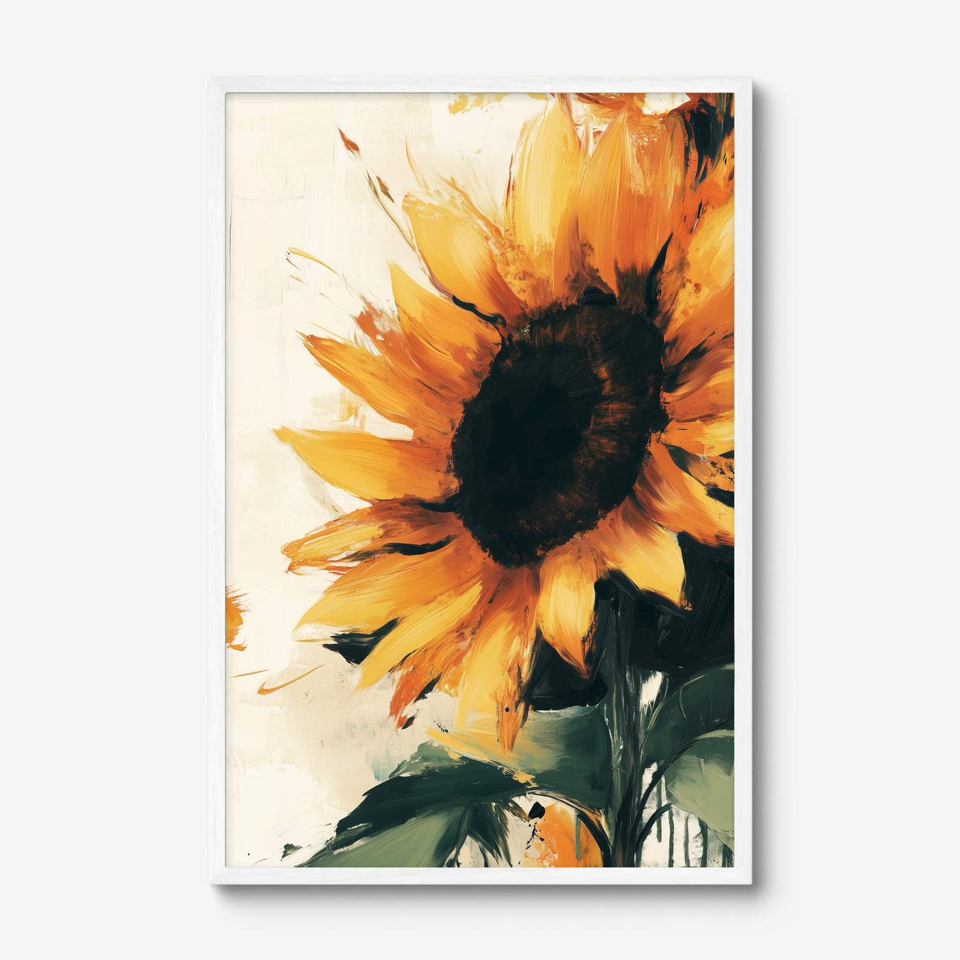 Sunflower Study art print in a white frame