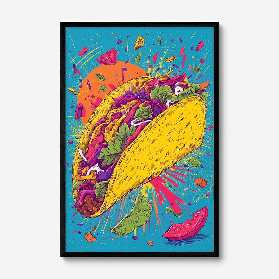 Taco Fiesta art print in a black frame
