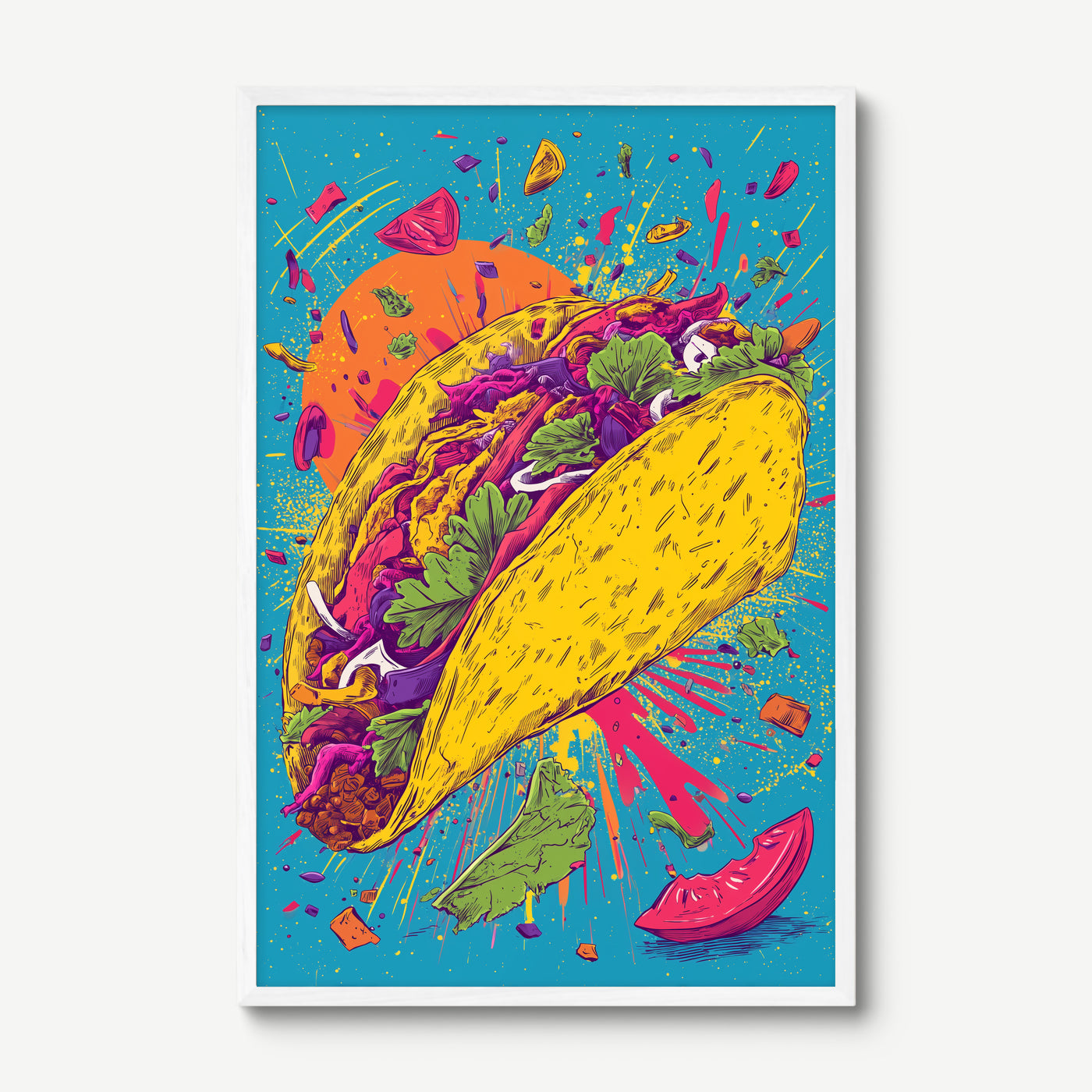 Taco Fiesta art print in a white frame
