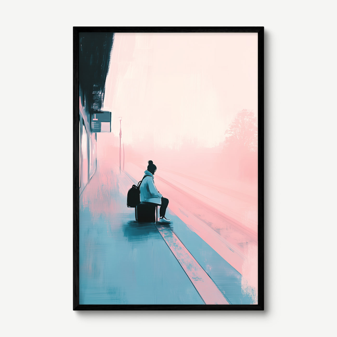 The Waiting Platform art print in a black frame