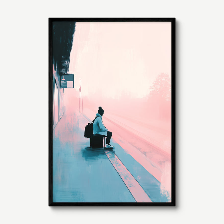 The Waiting Platform art print in a black frame