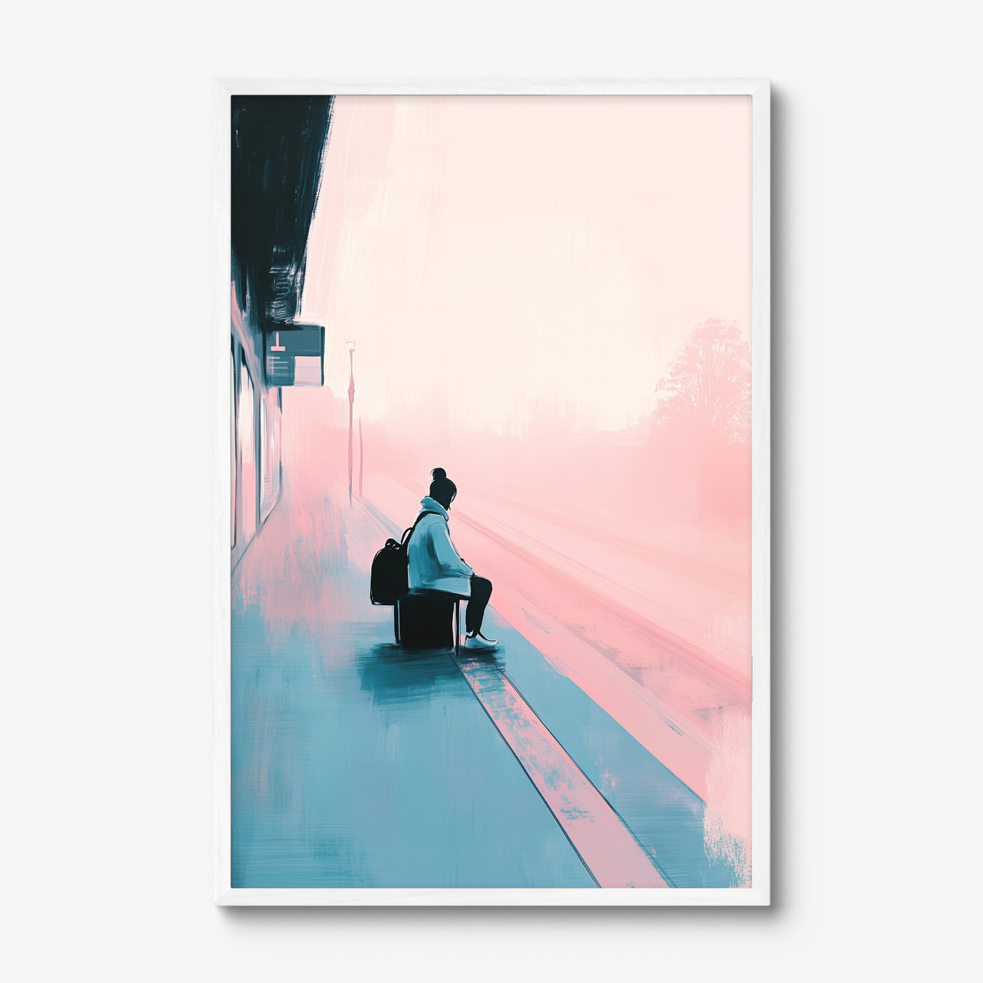 The Waiting Platform art print in a white frame