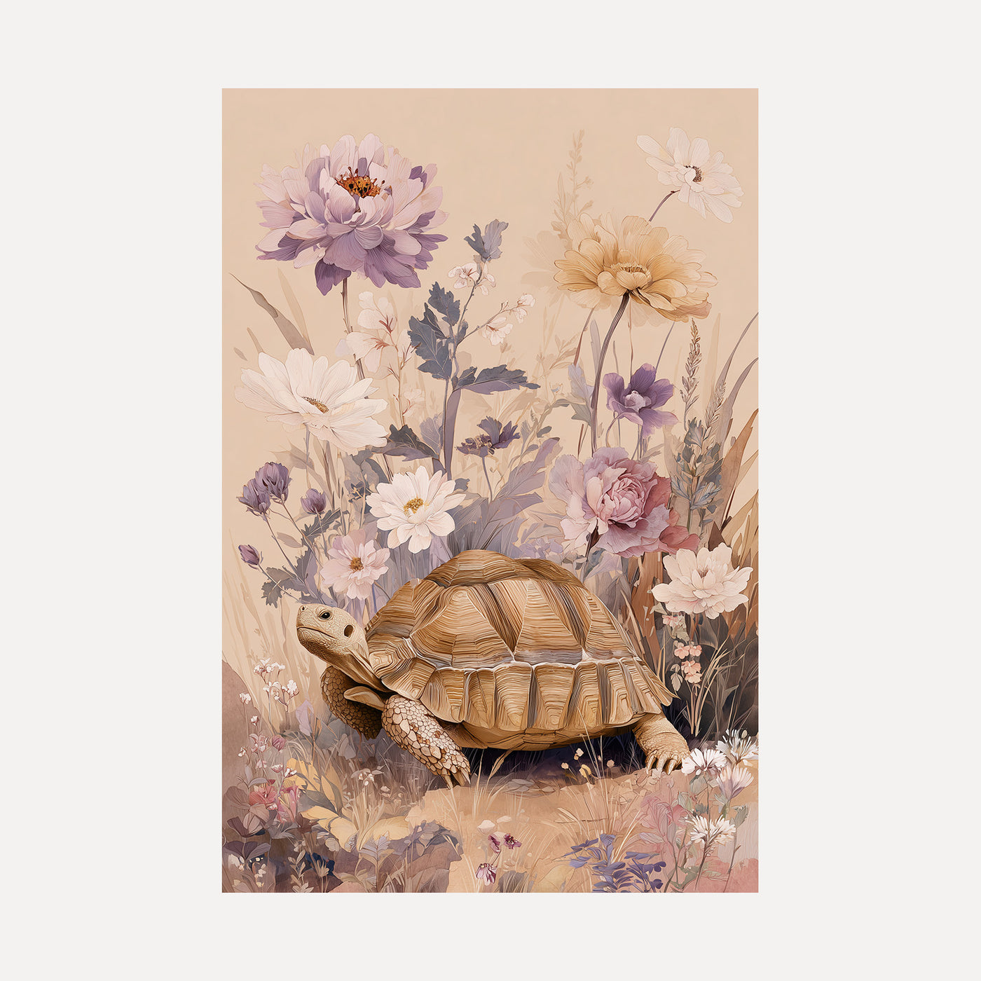 Tortoise in Wildflowers unframed art print