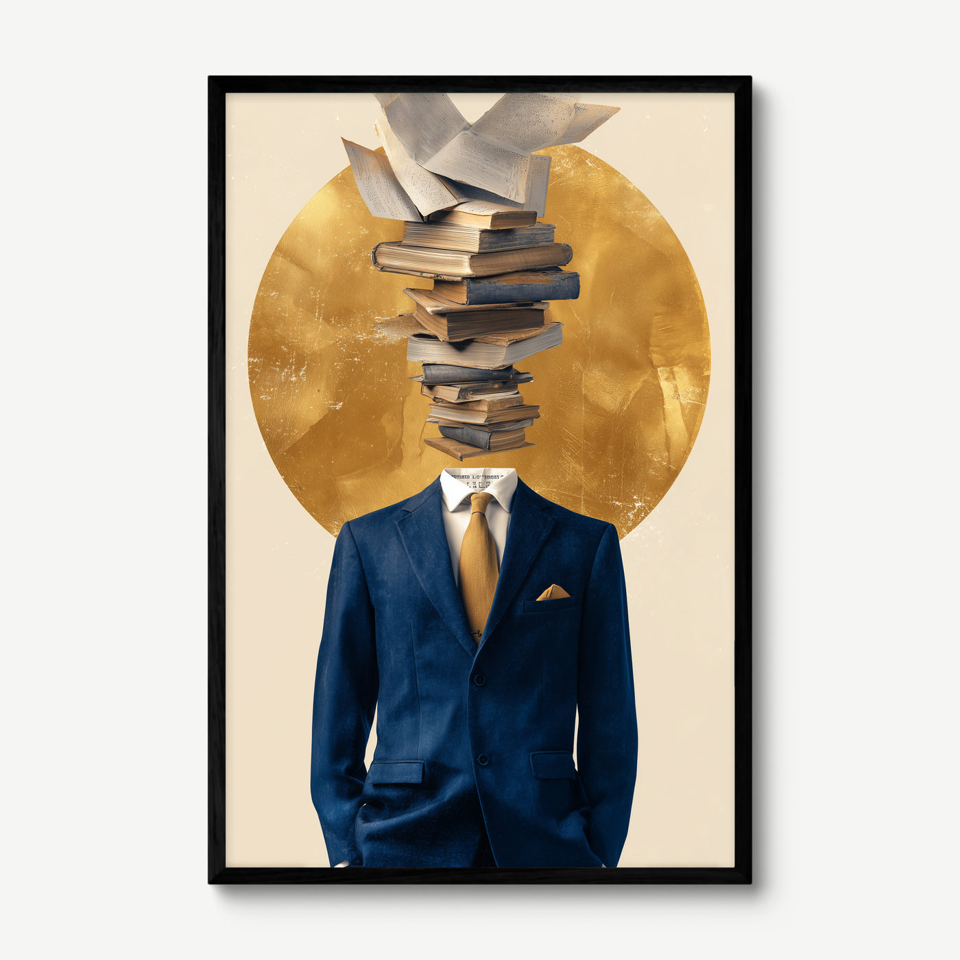 Tower of Books art print in a black frame