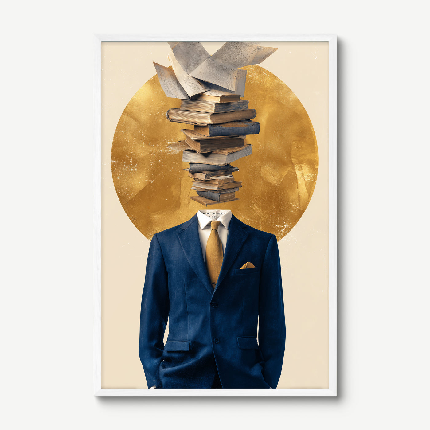 Tower of Books art print in a white frame