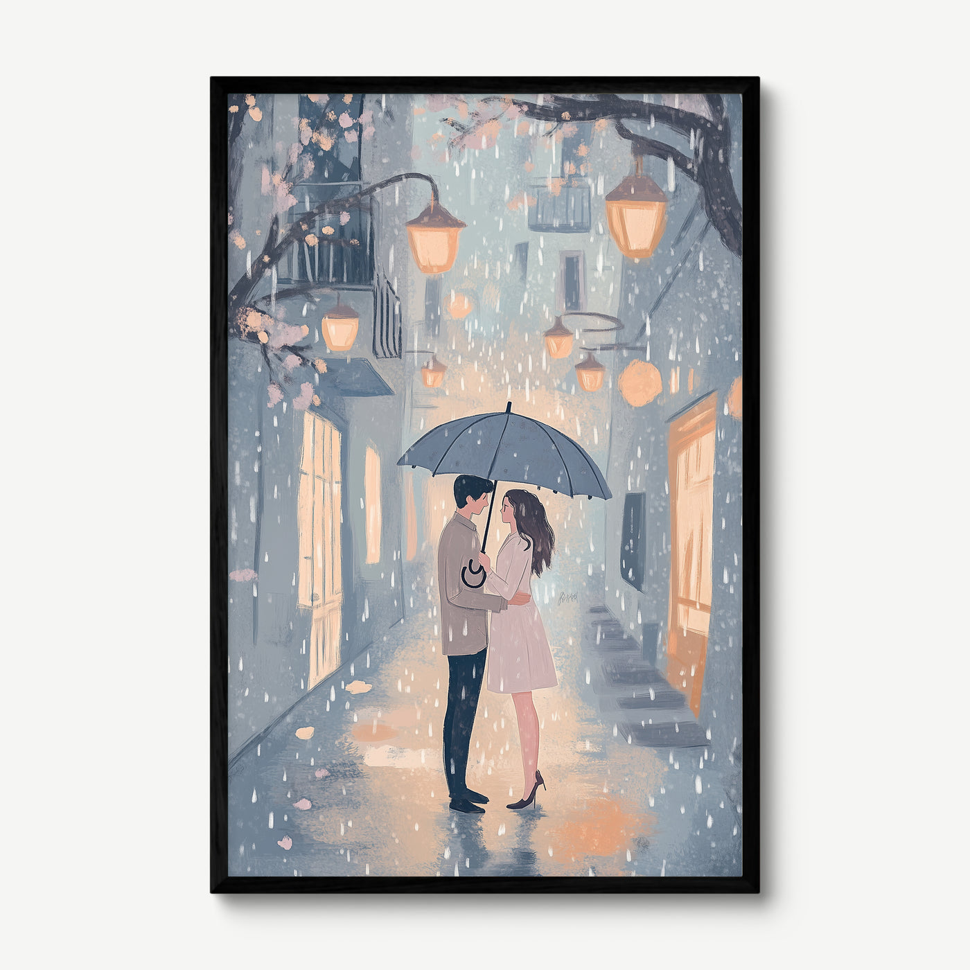 Under Paris Rain art print in a black frame