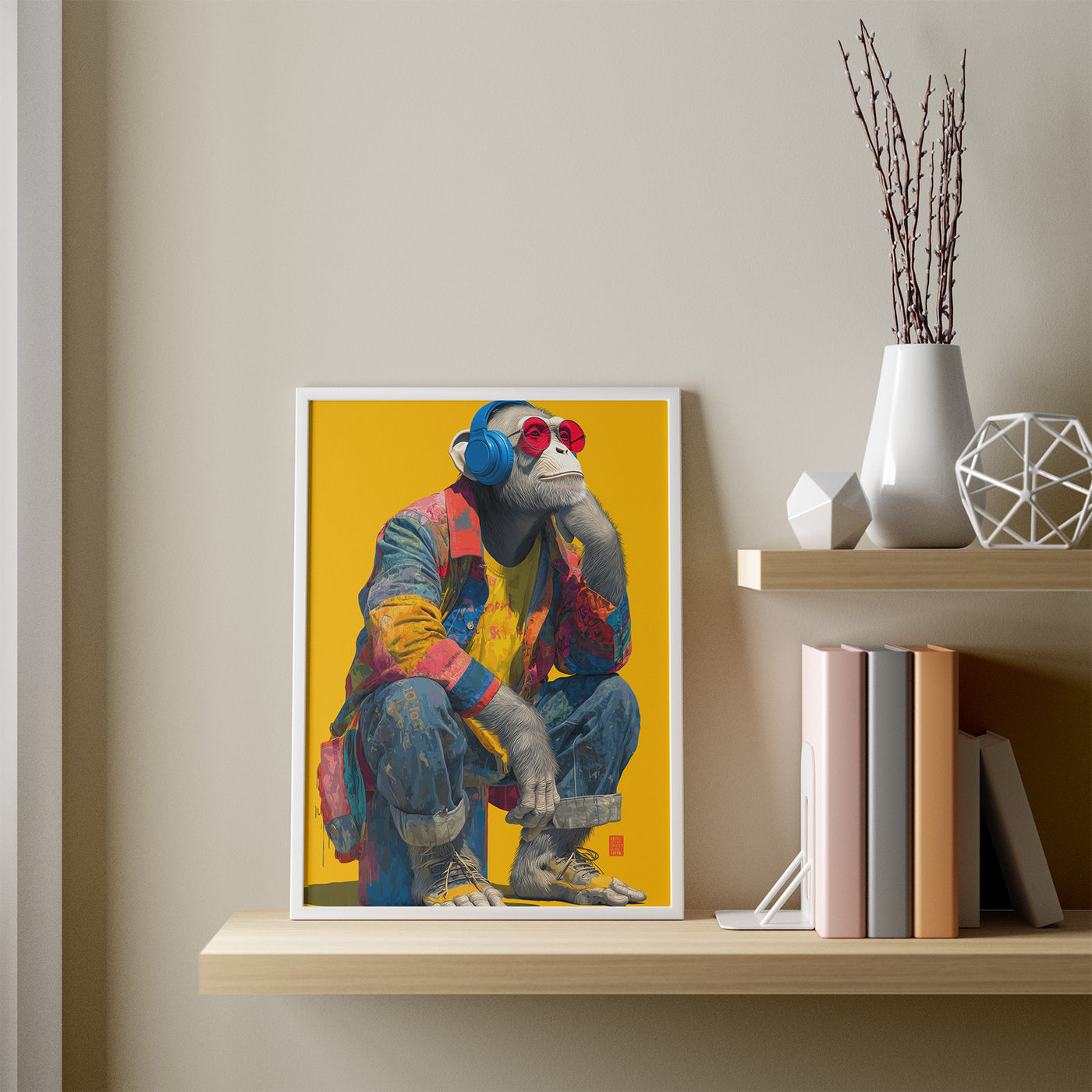 Urban Chimp framed in a room