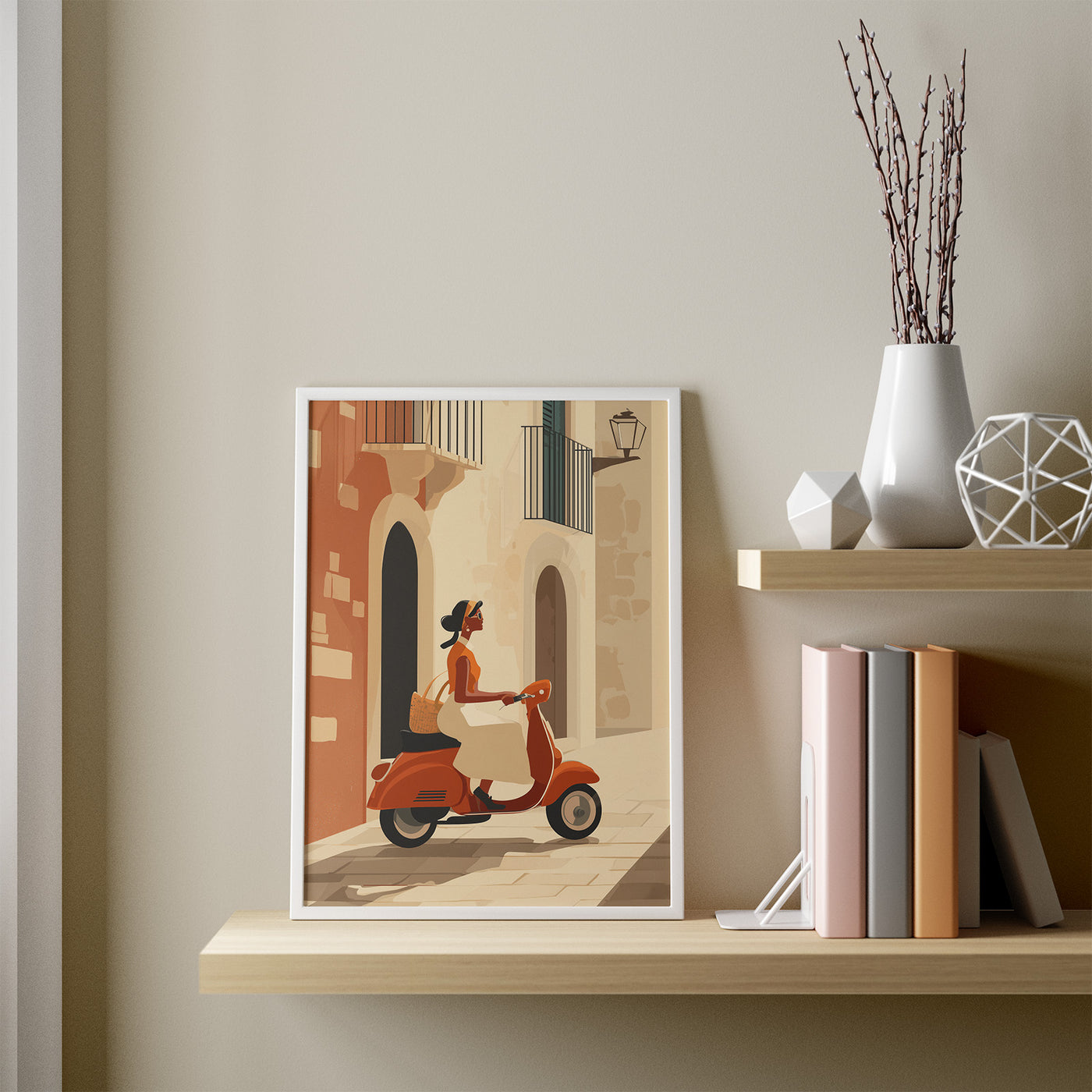 Vespa Through the Alley framed in a room