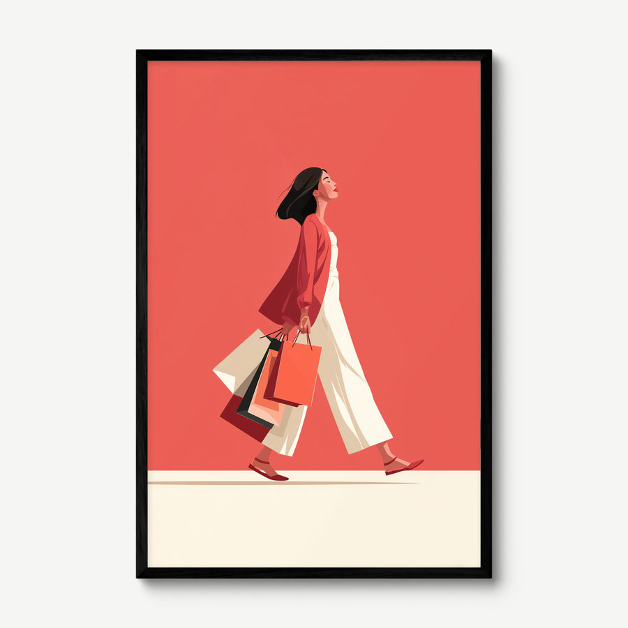 Weekend Shopping art print in a black frame