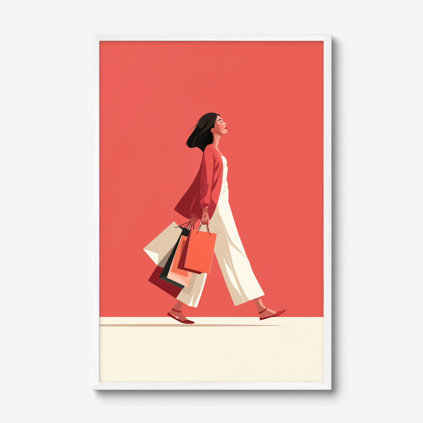 Weekend Shopping art print in a white frame