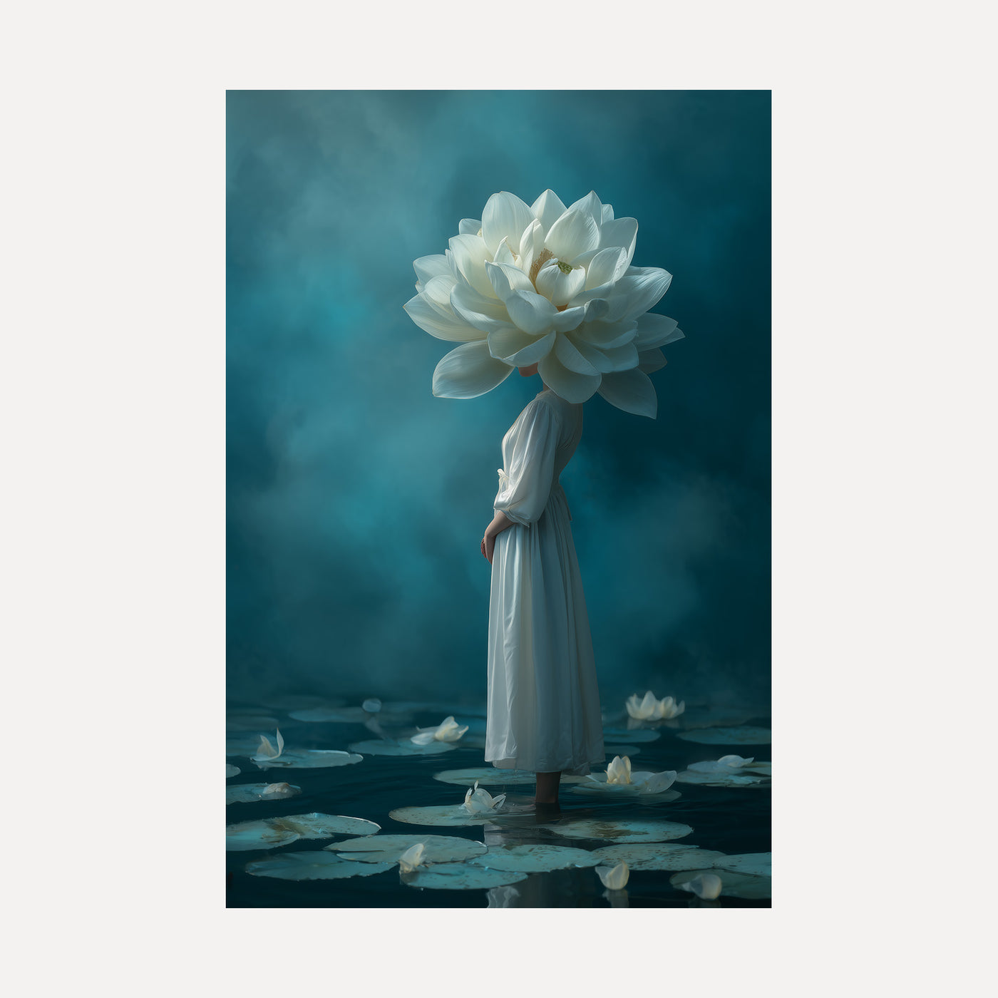 White Dress, Lotus Head unframed art print