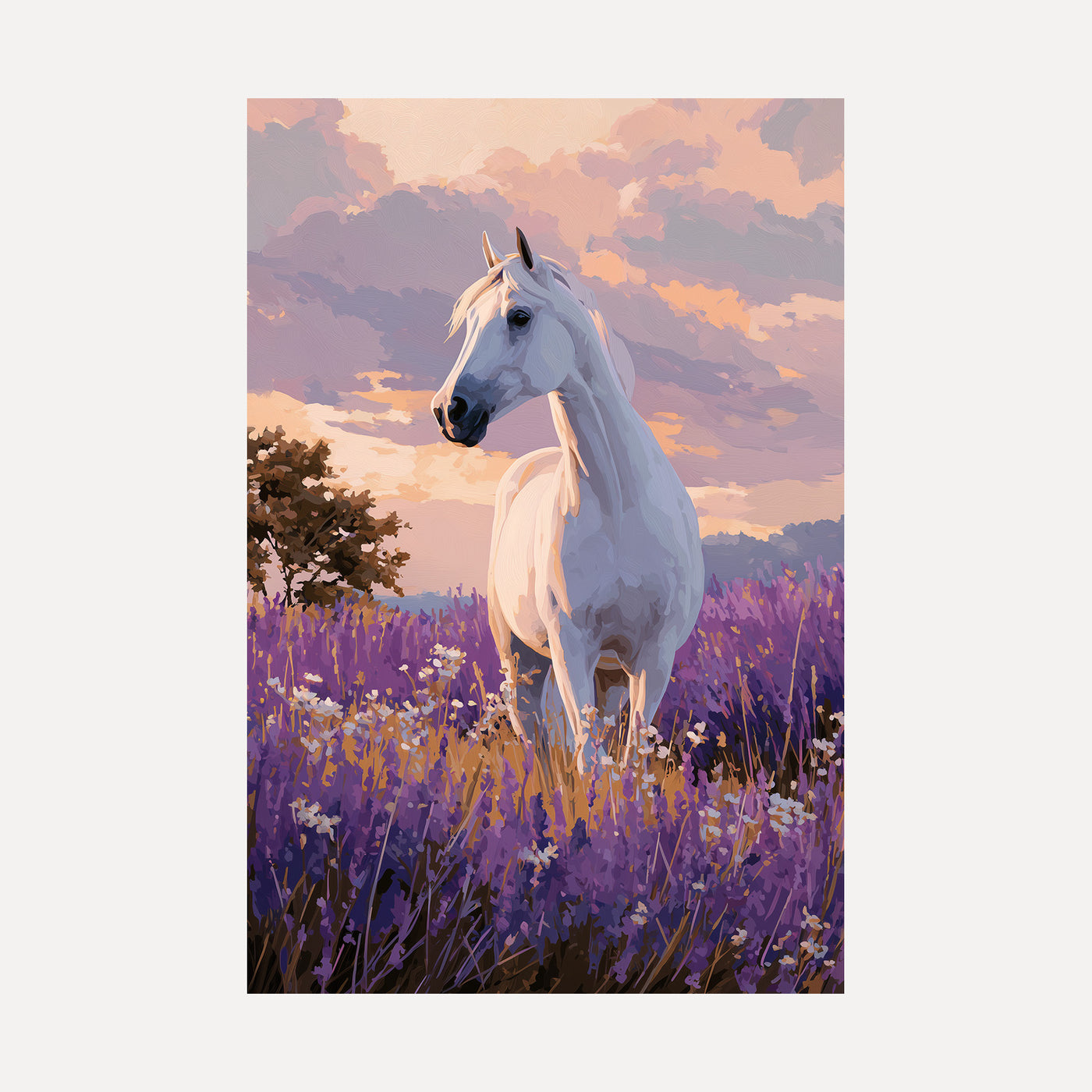 White Stallion in Lavender unframed art print