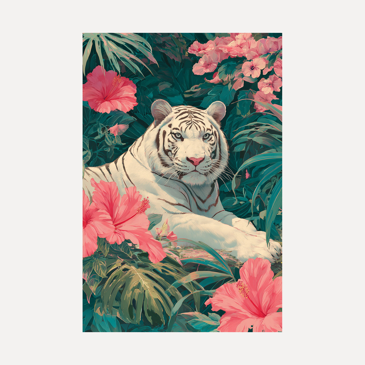White Tiger in Hibiscus unframed art print
