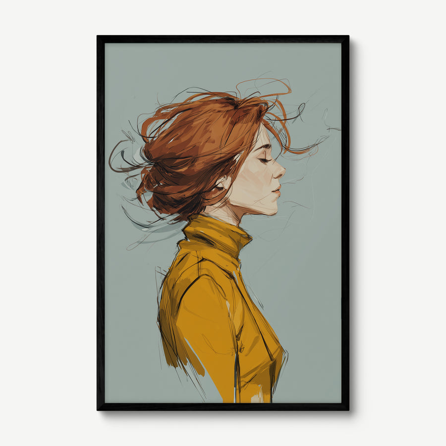 Windswept Auburn Profile art print in a black frame
