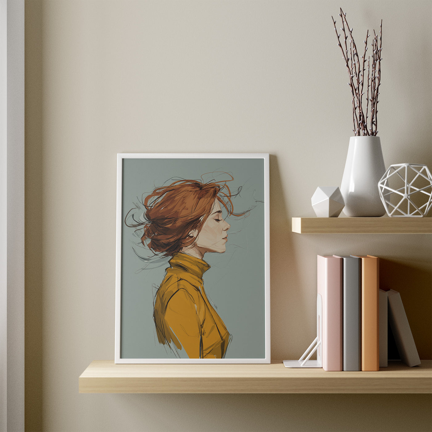 Windswept Auburn Profile framed in a room