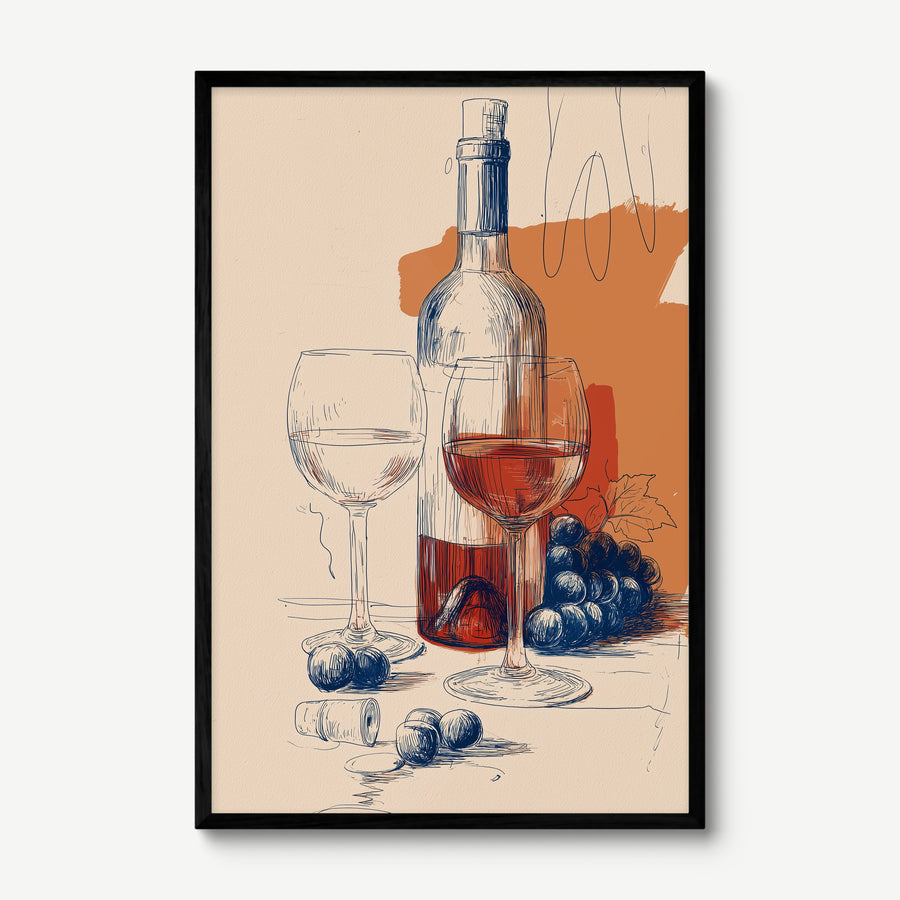 Wine Sketch art print in a black frame